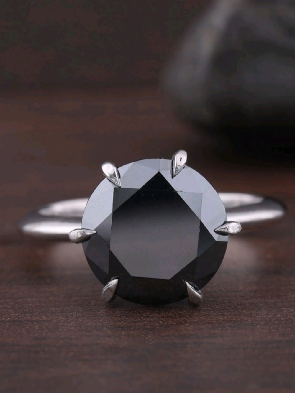 Black Diamond 3 Carat Round Solitaire Ring - Sterling Silver